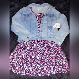 NWT Planet Gold 2pc Floral Dress & Jean Jacket Set Girls Size 10/12.